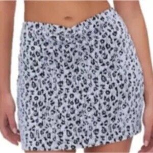 Good American Smocked Leopard Print Mini Skirt Black Blue Size S/M